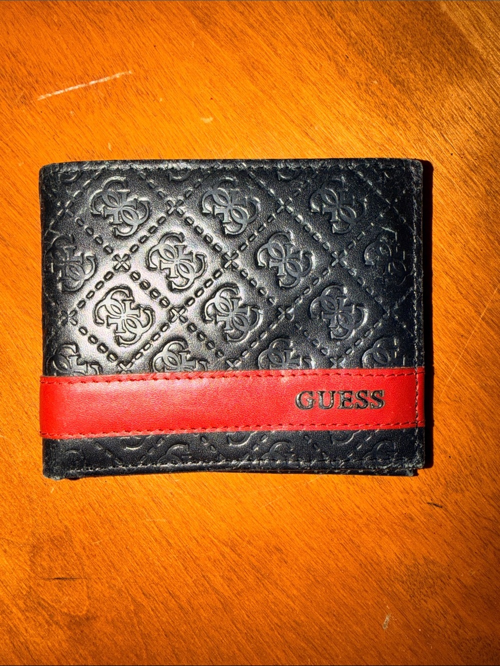 GUESS Black Wallet with Red Accent Stripe